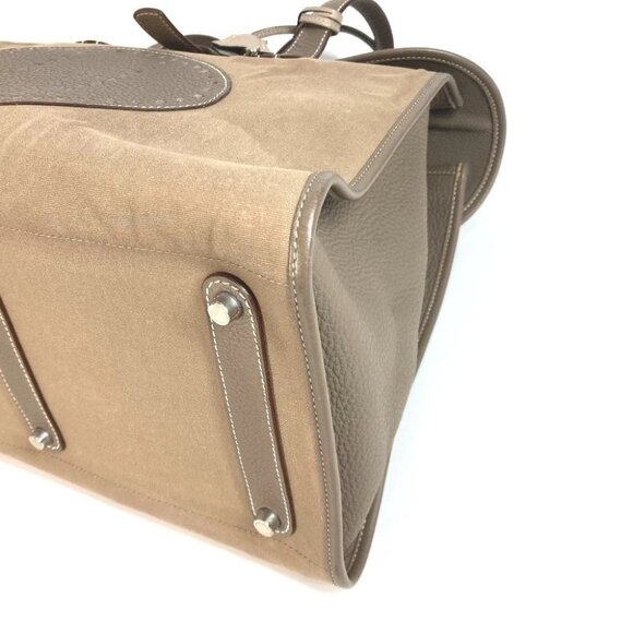 HERMES Punching H logo Hood Tote Bag Duffle Bag Hand Bag Leather/Canvas gray - Picture 3 of 11